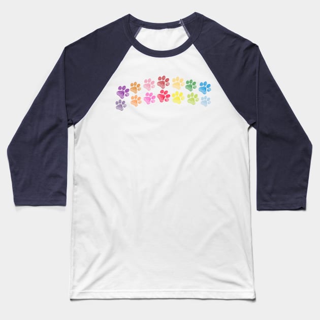 Cute doodle hand drawn colorful paw prints foot step Baseball T-Shirt by GULSENGUNEL